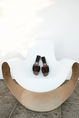EMBOSSED LEATHER FLAT SANDALS