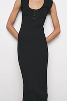 RIBBED MIDI BUTTON DRESS