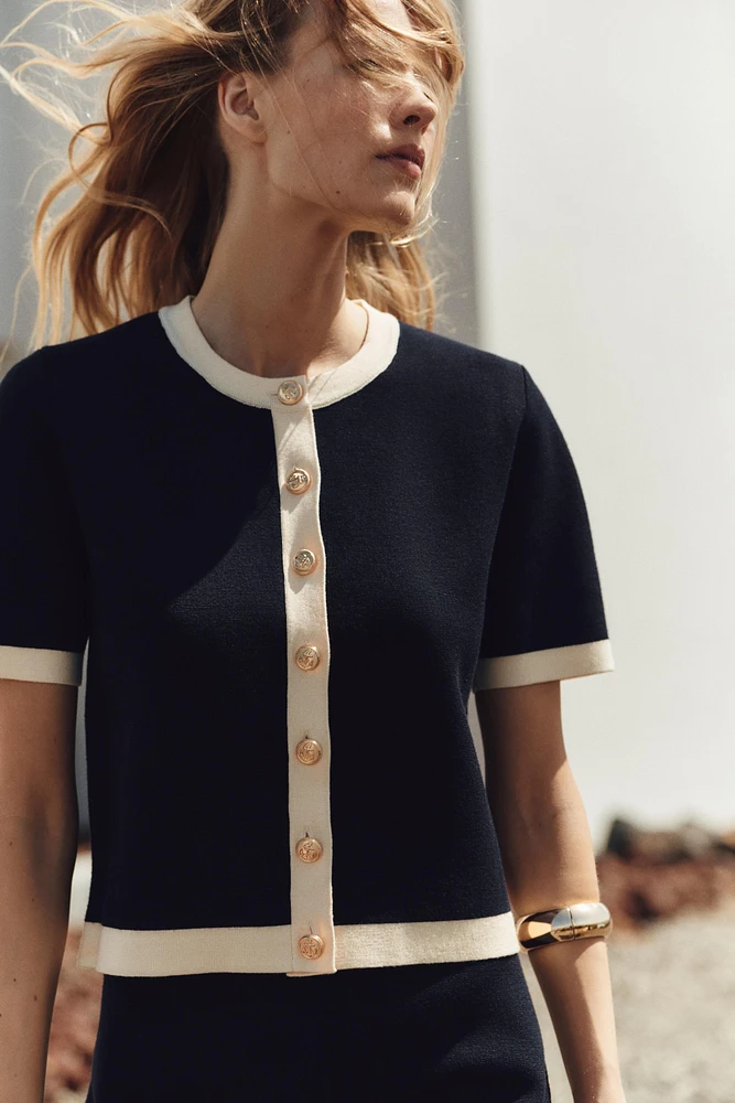 KNIT CARDIGAN WITH SHORT SLEEVES