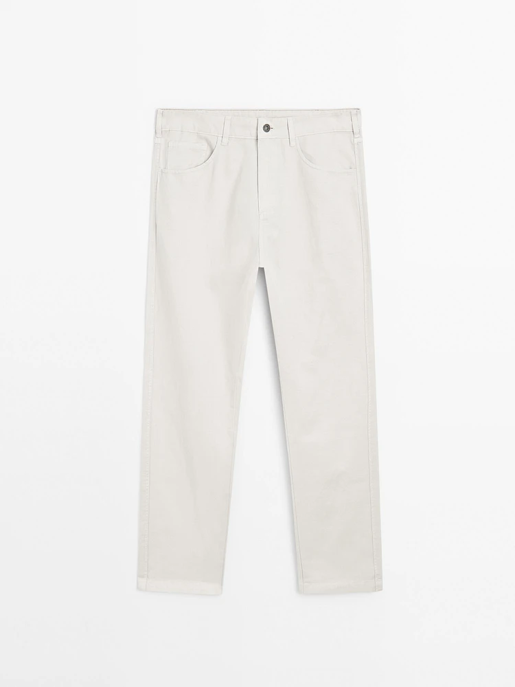 Lightweight relaxed fit denim-effect trousers