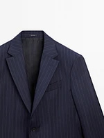 100% wool striped suit blazer