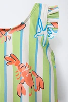 2-6 YEARS/ STRIPED AND LOBSTER PRINT SWIMSUIT