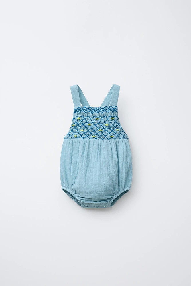 TEXTURED EMBROIDERED ROMPER