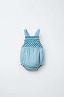 TEXTURED EMBROIDERED ROMPER