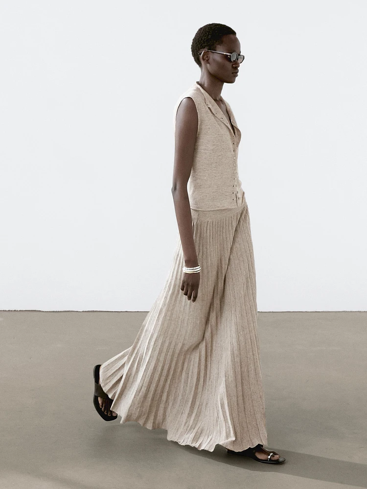Melange linen blend midi skirt