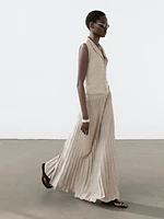 Melange linen blend midi skirt