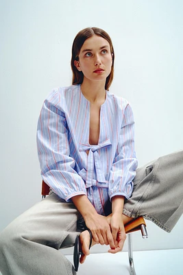 POPLIN TIE BLOUSE