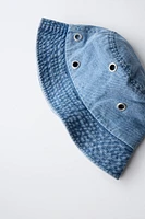 DENIM BUCKET HAT WITH EYELETS