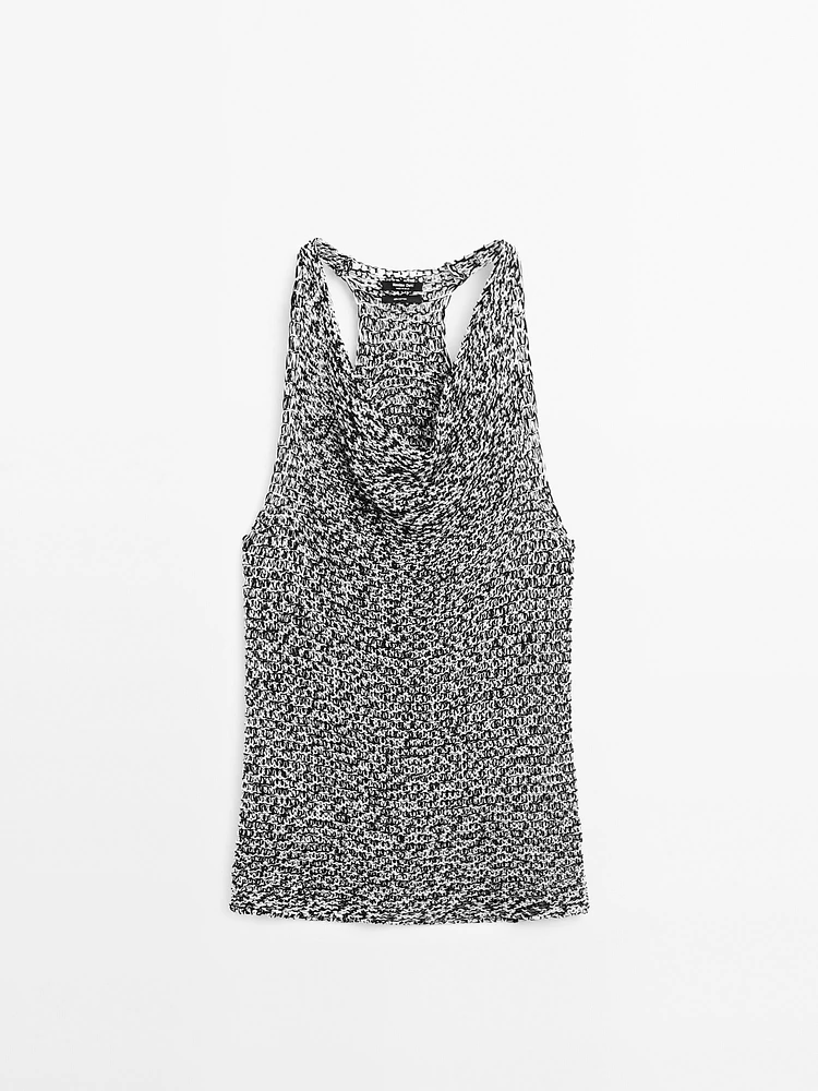 Top drapé en maille chinée
