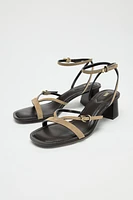 SANDALES À TALONS ET BRIDES EN CROÛTE DE CUIR