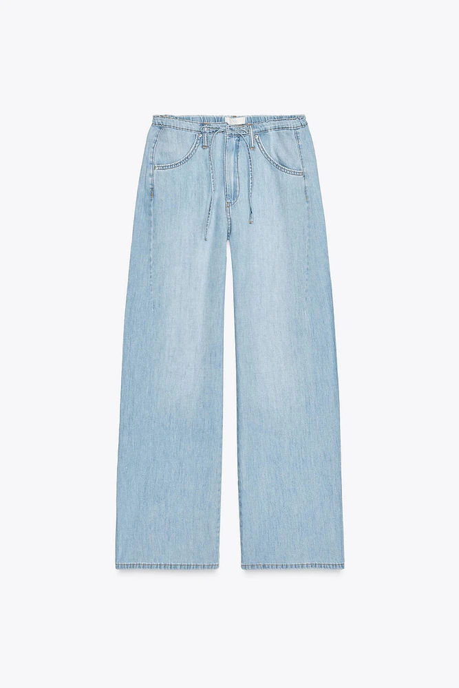 FLOWY DRAWSTRING DENIM PANTS