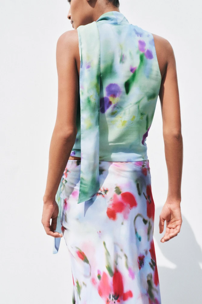 PRINTED SATIN EFFECT MIDI SKIRT