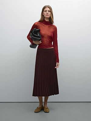 Pleated midi skirt with elastic waistband