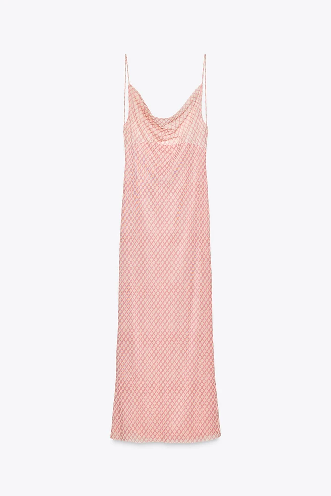 PRINTED TULLE SLIP DRESS