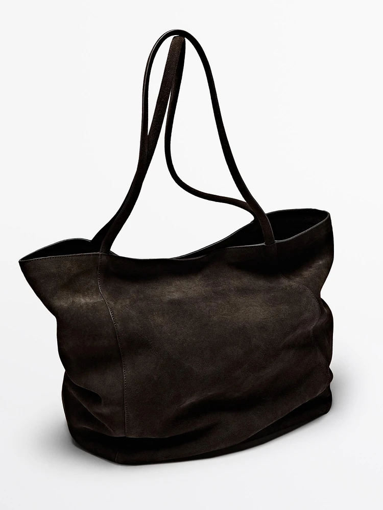 Split suede leather bucket bag