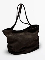 Split suede leather bucket bag