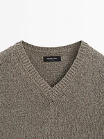 Pull en maille à col V chiné