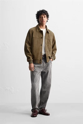 BLOUSON EN CUIR DAIM BOUTONNÉ