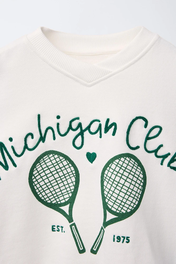 SPORTY EMBROIDERED TEXT SWEATSHIRT