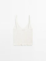 100% linen top with ruffled hem