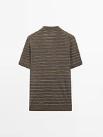 100% linen striped knit polo shirt