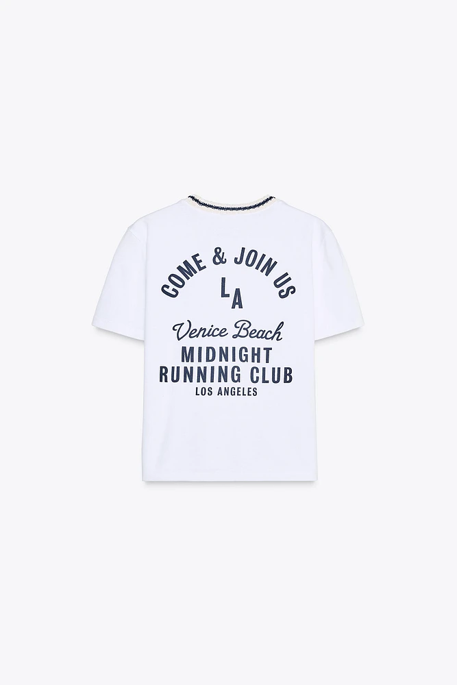 T-SHIRT BRODÉ À COL EN TRICOT