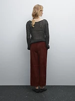 Low-rise cropped suede leather trousers