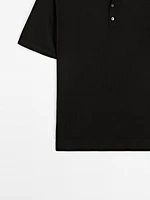 Knit polo shirt with coloured collar detail
