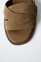 SUEDE CROSS STRAP FLAT SANDALS