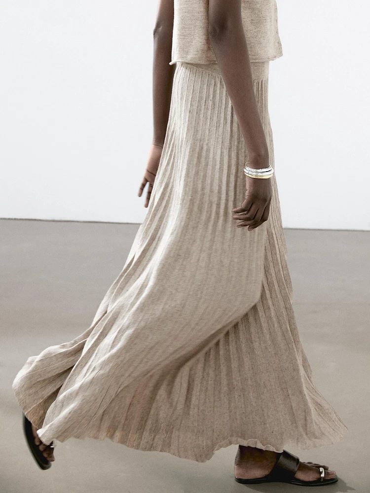 Melange linen blend midi skirt