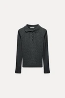 CABLE KNIT POLO TOP