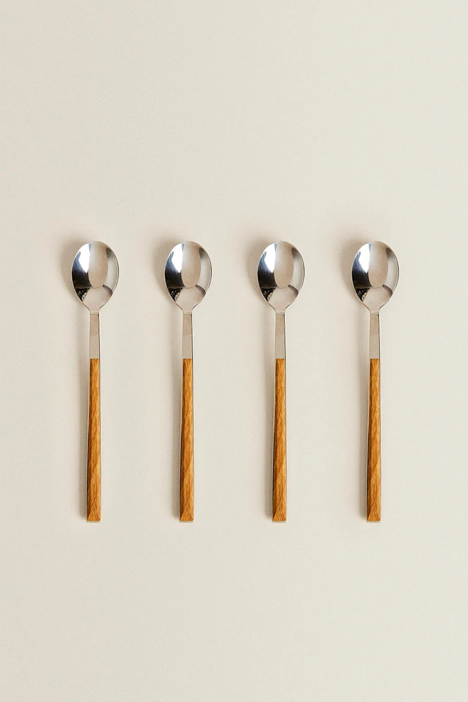 SET OF DESSERT SPOONS WITH WOOD-EFFECT HANDLES (SET OF 4)