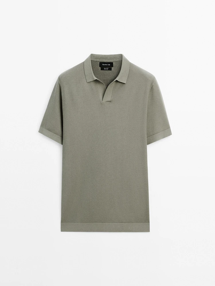 100% cotton knit polo collar sweater