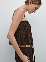 Gathered suede leather top with straps