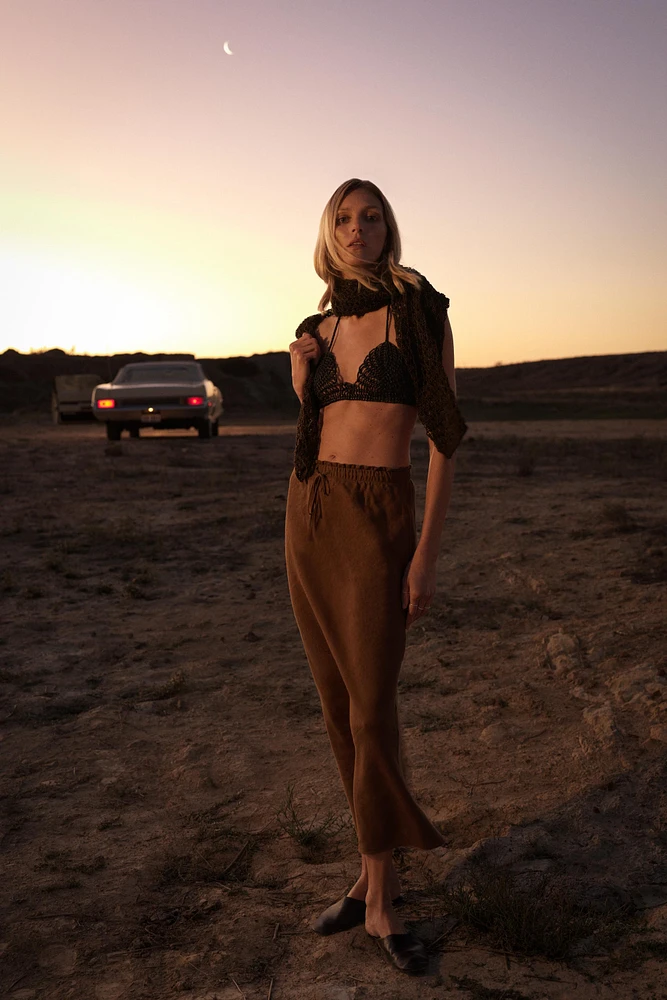 ZW COLLECTION 100% LINEN MIDI SKIRT
