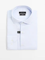 Slim fit micro textured cotton shirt