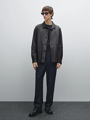 Pantalon regular fit à rayures en laine mélangée