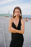 ASYMMETRIC SATIN MIDI DRESS