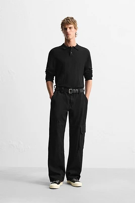 LEATHER PANEL CARGO JEANS