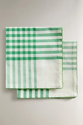 LOT SERVIETTES DE TABLE COTON IMPRIMÉ CARREAUX (LOT DE 2)