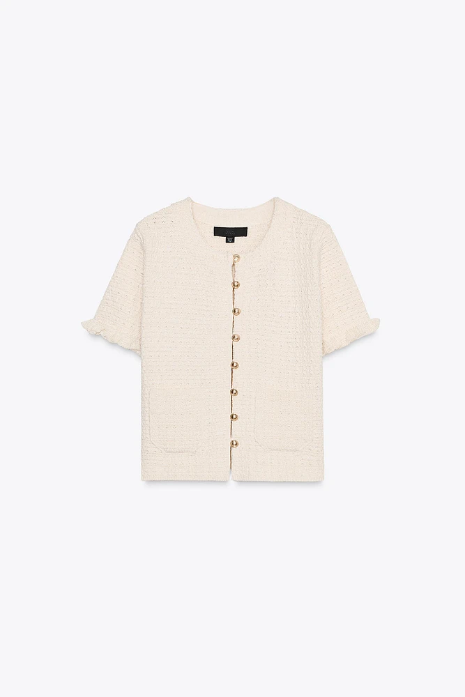 RUFFLED KNIT CARDIGAN