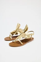 FLOWER FLAT LEATHER SANDALS