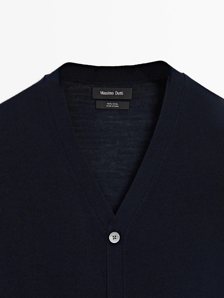 Merino wool V-neck knit cardigan