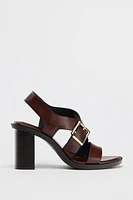 LEATHER BUCKLE HEELED SANDALS