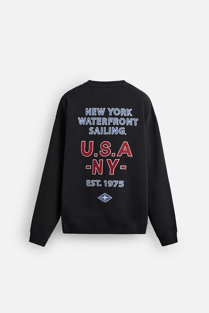 NAUTICAL EMBROIDERED TEXT SWEATSHIRT