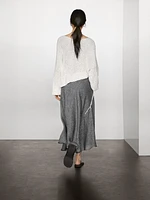 Linen blend midi skirt with flounce