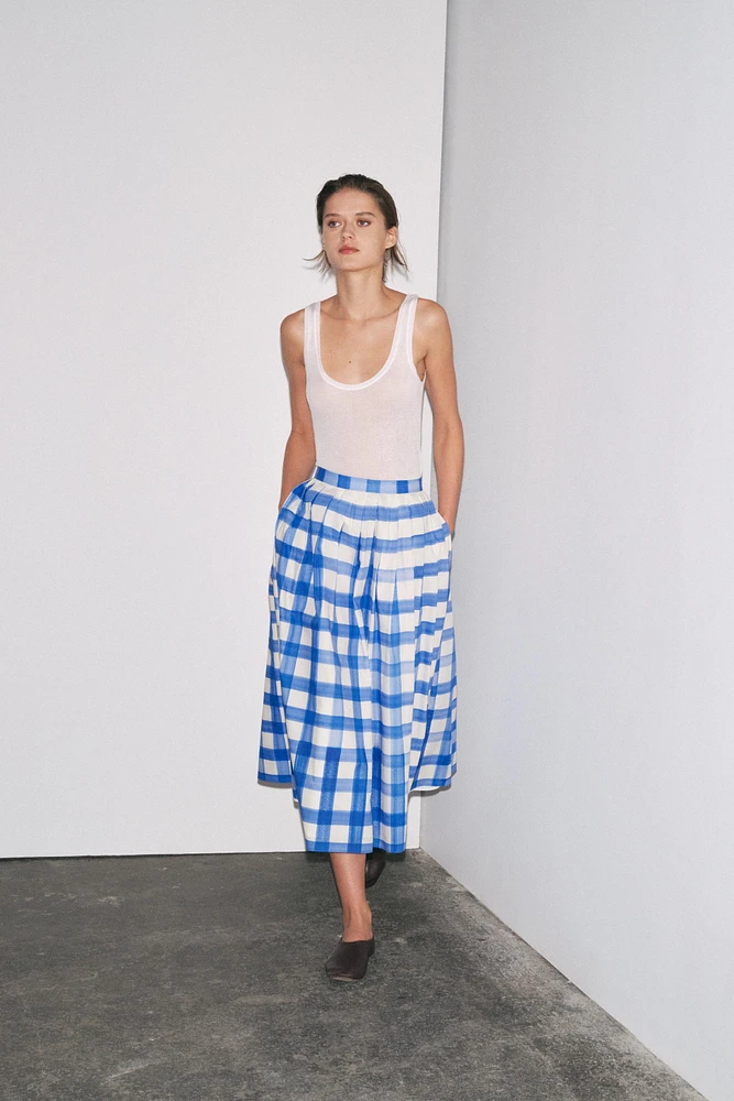 CHECKERED MIDI SKIRT ZW COLLECTION