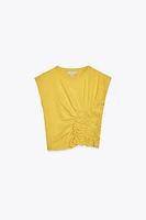 T-SHIRT AVEC ÉLASTIQUE LATÉRAL EN COTON ET LIN X FANGLU LING