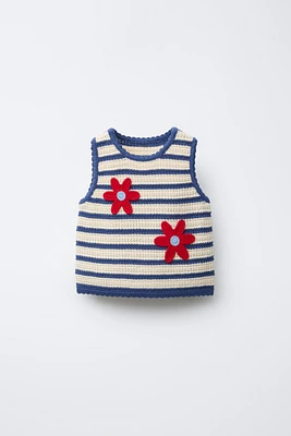 TOP EN MAILLE RAYURES FLEUR