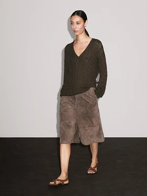 Pull en maille tressée à col V
